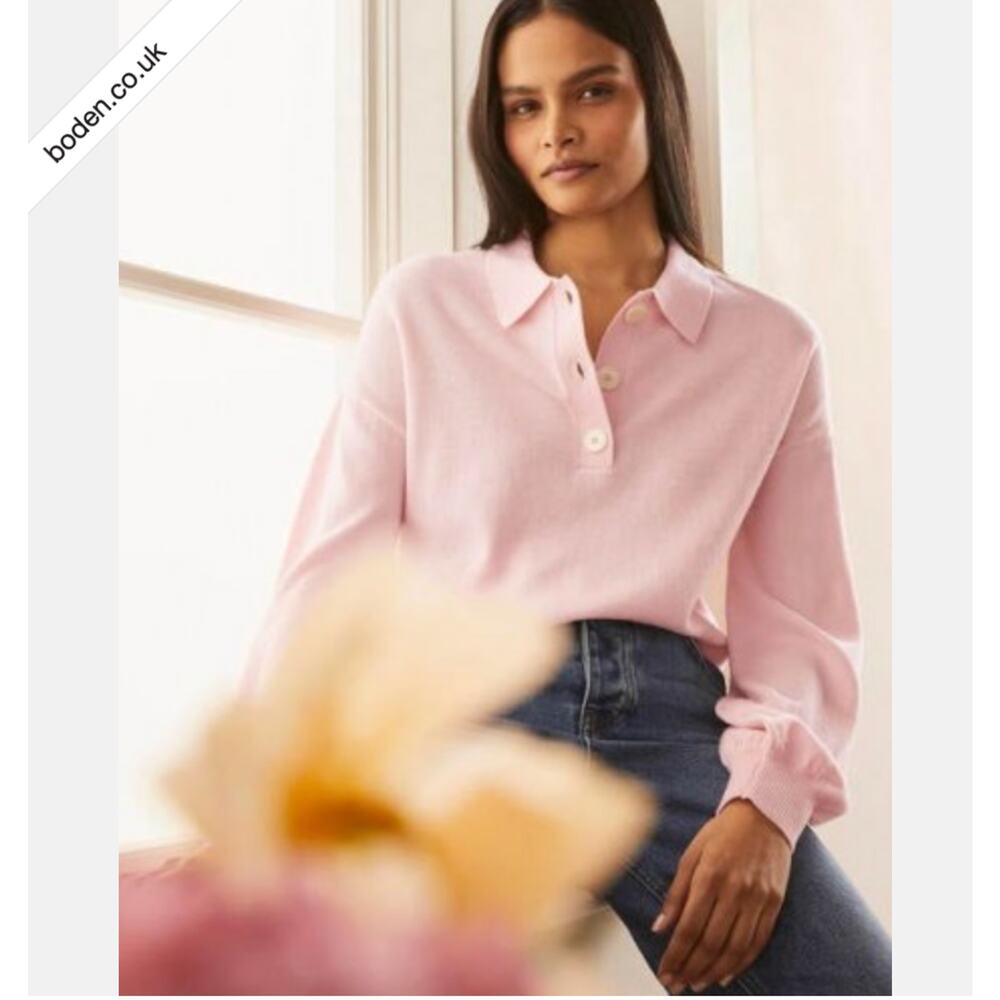 Boden Winchilsea Collared Jumper Milkshake Light Pink Barbie Core Cashmere 6 - Picture 1 of 4